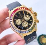 Noob V13 1:1 Replica Rolex Rainbow Daytona Watch 904L Yellow Gold Oysterflex Strap 40mm